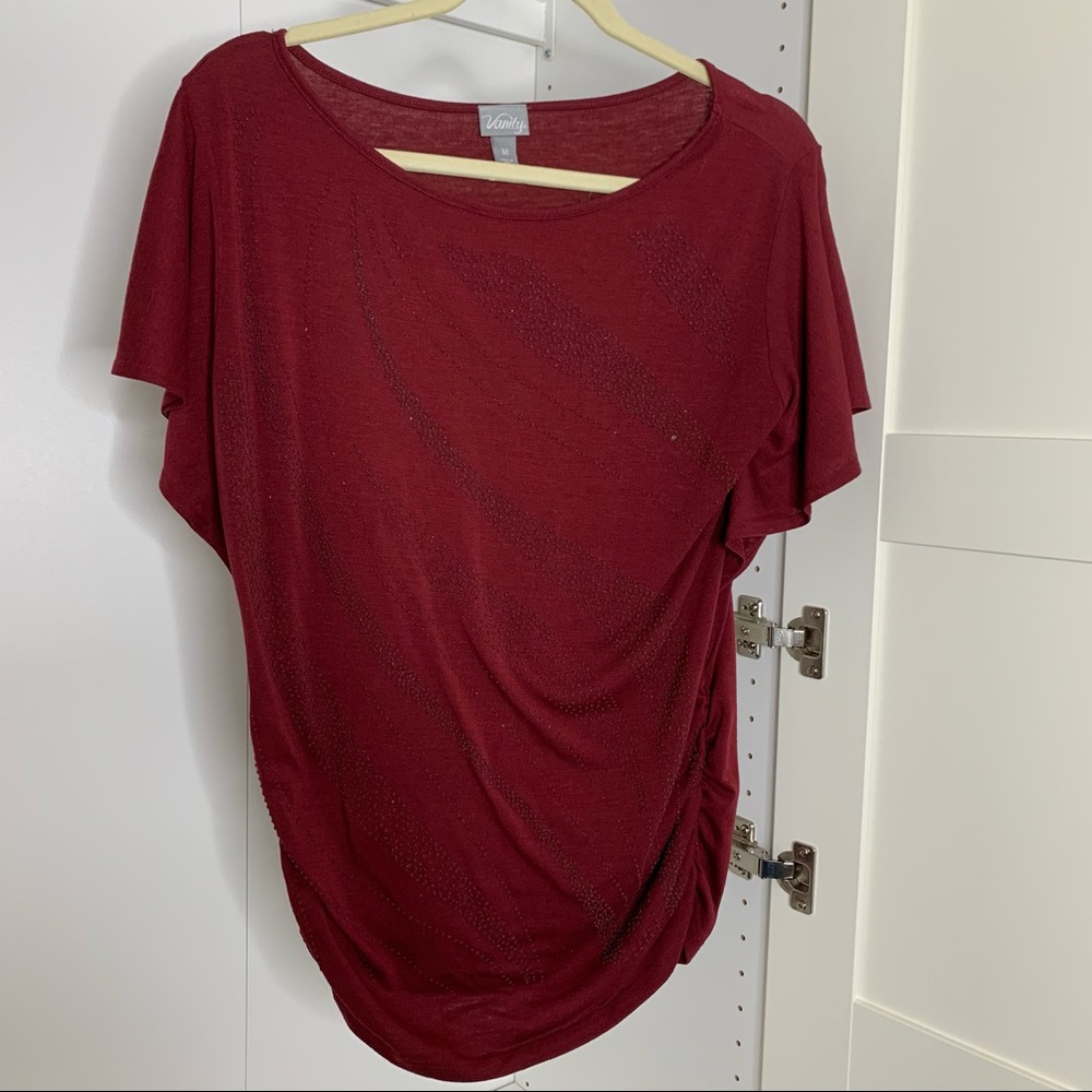 5/$25 Sale ☀️ Vanity Maroon Beaded Ruched Top